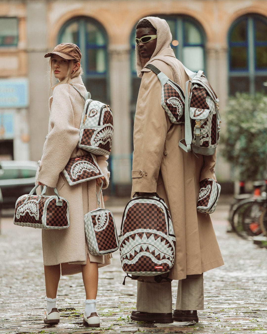 SPRAYGROUND® DUFFLE CREAM AND BROWN TEAR CHECK MINI DUFFLE