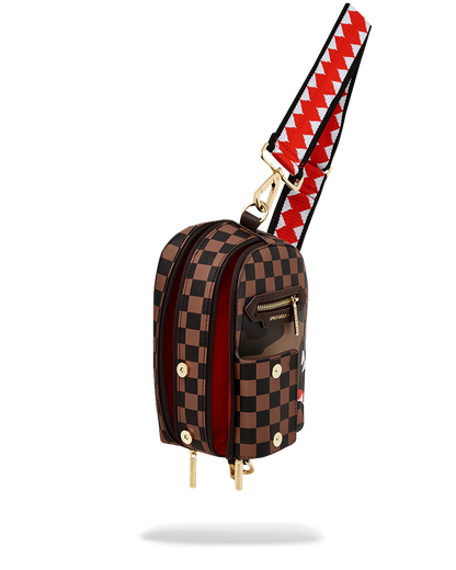 SPRAYGROUND® SLING EXTERIOR GOLD ZIP POCKET SHARKS IN PARIS BACKPACK SLING