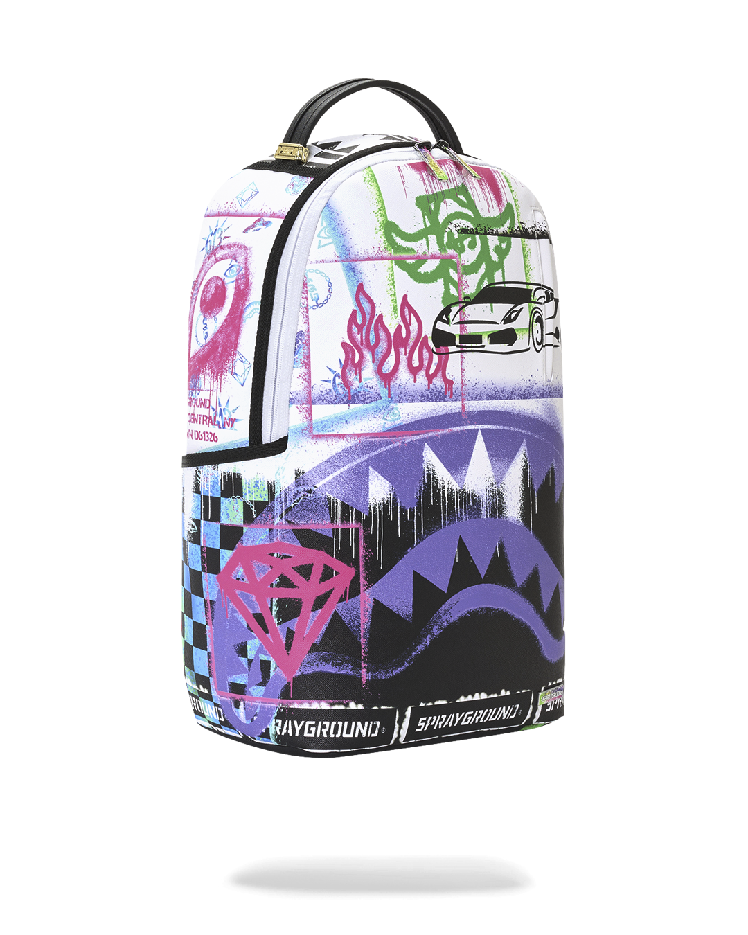SPRAYGROUND® BACKPACK STENCIL SHARK ATTACK BLACK AND WHITE SPLIT BACKPACK