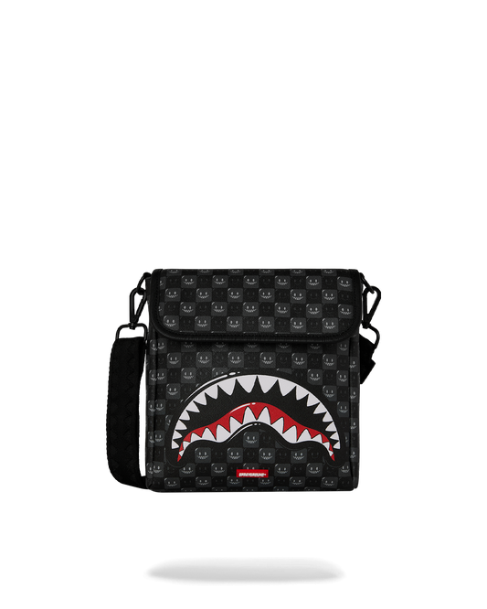 SPRAYGROUND® SLING SHARKS IN PARIS WTF BUBBLY BLACK CHECK MESSENGER SLING
