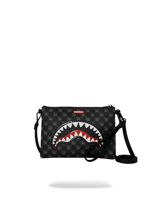 SPRAYGROUND® POUCHETTE SHARKS IN PARIS WTF BUBBLY BLACK CHECK CROSSOVER CLUTCH