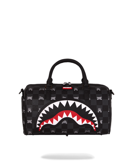 SPRAYGROUND® DUFFLE GRAY PEEKING CHARACTER CHECK MINI DUFFLE