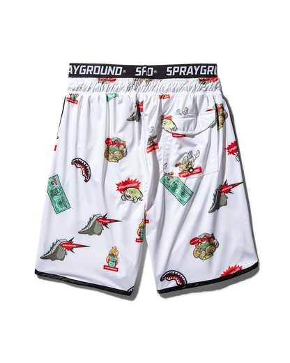 SPRAYGROUND® SWIM PATCH ALL-IN CORTO SWIM TRUNKS (WHITE)